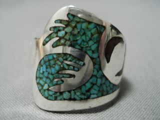 Important Vintage Navajo William Singer Turquoise Coral Sterling Silver Ring