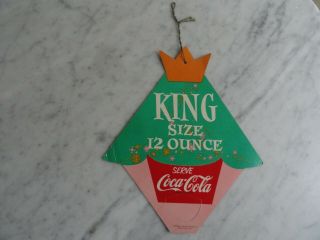 Vintage Coca Cola King Size 12 Oz.  Bottle Cardboard 1957 Hanging Sign Doubleside