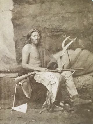 Stereoview Card Dakota Territory Sioux Indian Native American W/ Rifle Hunting