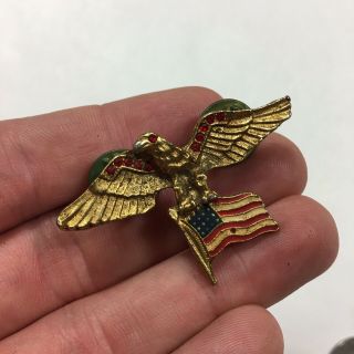 Vintage Gold Bald Eagle Us American Flag Pin Military Red Stones Rare Retro Army