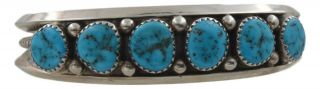 Signed Vintage Navajo Old Pawn Six Turquoise Stone Sterling Silver Cuff Bracelet