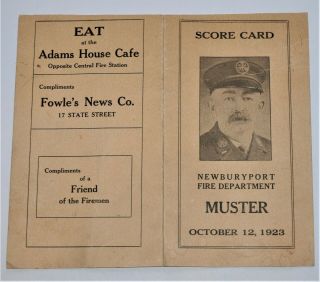1923 Newburyport Ma Fire Department Muster Score Card