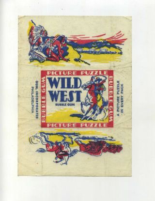 Vtg Wax Chewing Gum Wrapper Wild West Bubble Picture Trading Card Gum Inc Philad