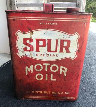 Old Vintage Rare Spur Motor Oil 2 Gallon Can Auto Truck