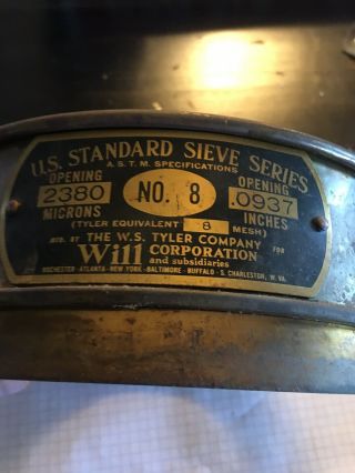Vintage U.  S.  Standard Sieve Series - W.  S.  Tyler No.  8.  0937 Inch