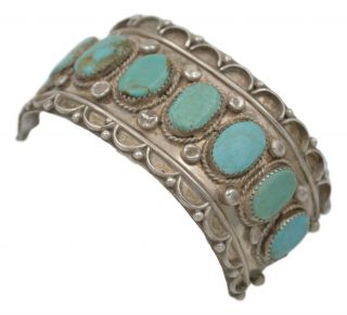 Vintage Navajo Old Pawn Handmade Turquoise Stone Sterling Silver Cuff Bracelet