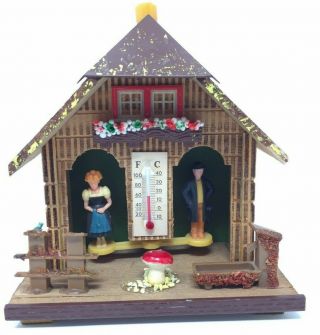 Vintage German Bambi Wooden Chalet Weather House W/ Thermometer Nr.  50
