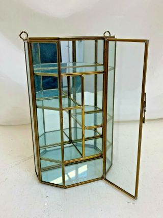 Brass Glass Hanging Mirrored Curio Cabinet W/door 10 " Tall 6  Wide 3 " Deep