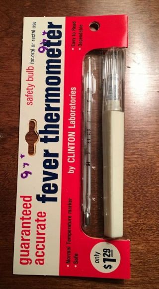 Vintage Clinton Glass Fever Thermometer In Safety Case Nos/nip