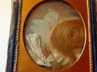 Post Mortem Baby Girl With Real Hair Lock And Ribbion Tin Type 3