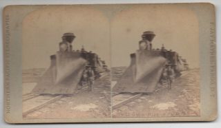1880s Stereoview Photo By Haynes Of Northern Pacific Railroad Train W/ Snowplow