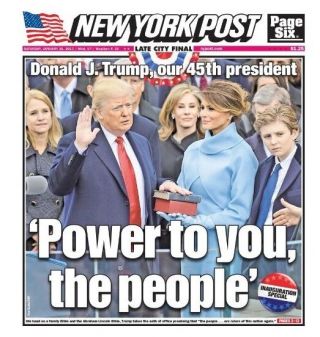 York Post Newspaper Donald Trump Presidential Inauguration 1/21/17
