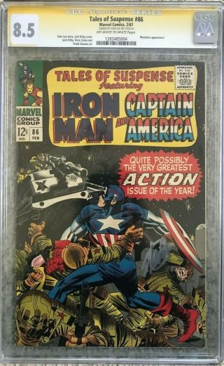Tales Of Suspense 86 2/67 Cgc Ss 8.  5 Ow/wt Page Stan Lee Signed Captain America