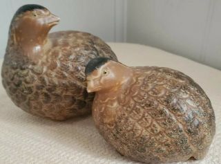 Set Of 2 Vintage Quail Partridge Figurines Ceramic Pottery Pair Omc Japan Birds