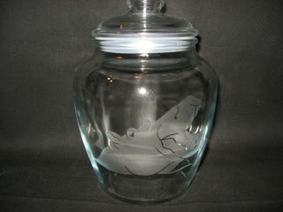 Etched Hippopotamus Glass Candy Cookie Treat Apothecary Storage Jar Canister