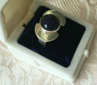 Vintage Mid Century Retro Modernist Sterling Silver Mod Ring Lapis Lazuri Size N