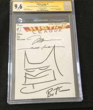 Justice League 1 Nycc Blank Variant Bruce Timm Sketch Signed Jim Lee Ss Cgc 9.  6