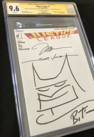 Justice League 1 NYCC Blank Variant Bruce Timm Sketch signed Jim Lee SS CGC 9.  6 2