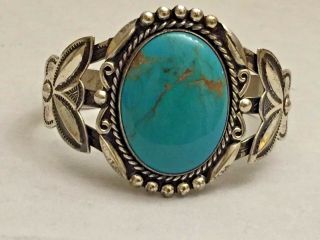 Vintage Authentic Bell Trading 925 Sterling Silver And Turquoise Cuff Bracelet