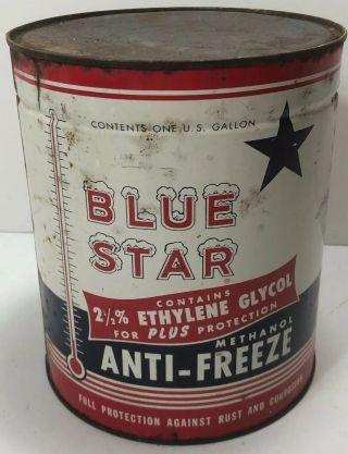 Htf Vintage Blue Star Anti Freeze 1 Gallon Can Gas Station Not Oil Can / Sign