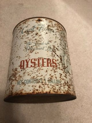 Vintage Capt Fisher 1 Gallon Oyster Can Sanford Virginia Lance Fisher Oyster Tin