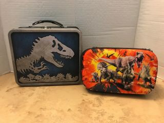 Jurassic World Collectible Tin Metal Lunchbox.  Jurassic Park Pencil/supplies Box