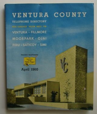 Vintage 1960 Ventura County Ca Telephone Directory W/ Yellow Pages,  Phone Book
