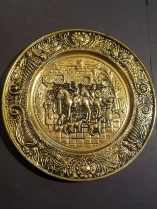 Vintage England 14 " Horses And Hunting Dogs Brass Wall Plaque
