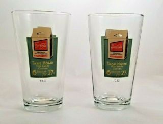 Set Of 2 Coca Cola 16 Oz Pint Glass W/ Vintage Ad " Take Home This Handy Carton "