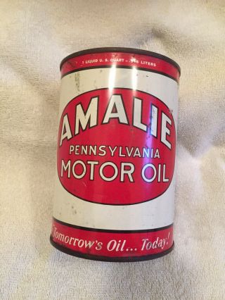 Vintage Metal Amalie Pennsylvania Motor Oil Can Bottom Opened “1938” Gas & Oil