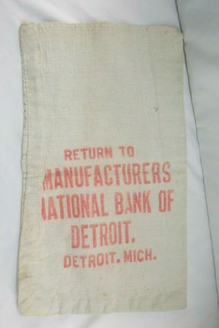 Vintage Manufacturers National Bank Of Detroit,  Mi Money Deposit Bag Canvas