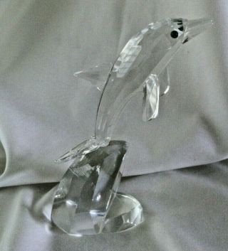 Leaping Lead Crystal Dolphin In Waves Figurine