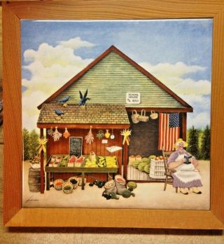Vintage 1985 Lowell Herrero 8 " Art Tile Wood Frame School House 4 1850 Signed
