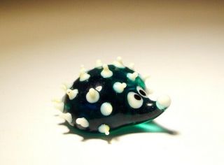 Blown Glass " Murano " Art Animal Figurine Green Hedgehog With White Spines