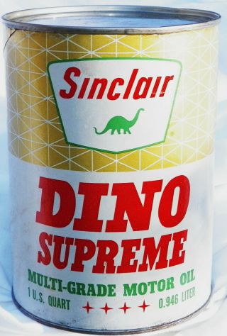 Nos Full 1960`s " Sinclair Dino Supreme " 1 Qt.  Motor Oil 10 W 30 Can In Vg Cond