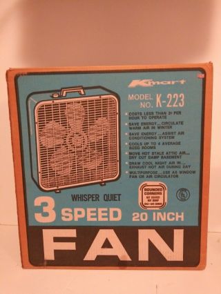 Vintage Kmart Blue 3 Speed 20 " Whisper Quiet Metal Box Fan / Box