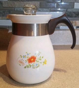 Vintage Corning Ware 6 Cup Stove Top Coffee Pot Percolator P - 166 Wildflower