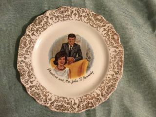 President And Mrs John F Kennedy Small Collectors Plate Gold Filigree Edge