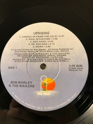 1980 Bob Marley & The Wailers ‎Uprising LP Island Records ILPS 9596 VG,  /VG, 2