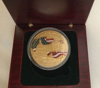Obama 2009 Inauguration Coin In Wood Box President Gold Challenge Eagle Seal