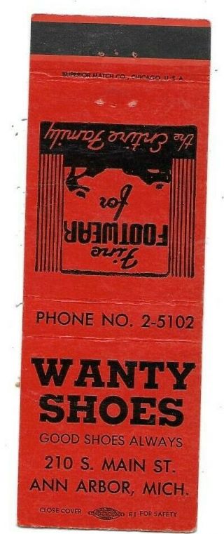 Wanty Shoes,  210 S.  Main St. ,  Ann Arbor Mi Matchcover Washtenaw 100819