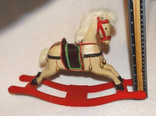 Vintage Large Wood Rocking Horse - Saddle - Fur Mane & Tail - 9 1/2 Inch Tall