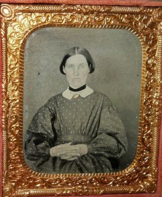 1/6th Size Tintype Image Of Middle Aged Lady In Full Case