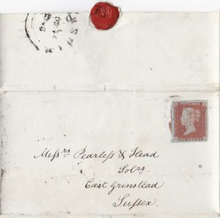 1846 Qv Cover With A 4 Margin 1d Red Stamp Sent To East Grinstead West Sussex
