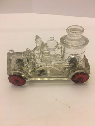 Antique Glass Fire Engine Candy Container - 1910s - 1930s