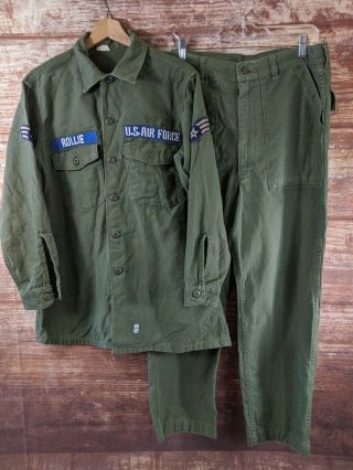 Vintage Us Air Force Green Fatigue Uniform Long Sleeve Shirt And Pants