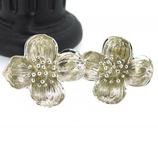 Tiffany & Co.  Vintage Huge Sterling Silver Dogwood Flower Clip Earrings
