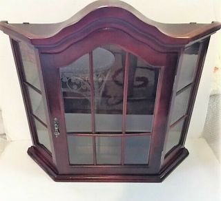Vintage Wooden Glass Wall Hanging / Table Top Display Curio Cabinet Wood Shelves
