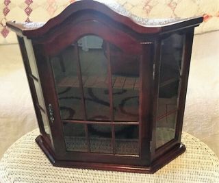 Vintage Wooden Glass Wall Hanging / Table Top Display Curio Cabinet Wood Shelves 2