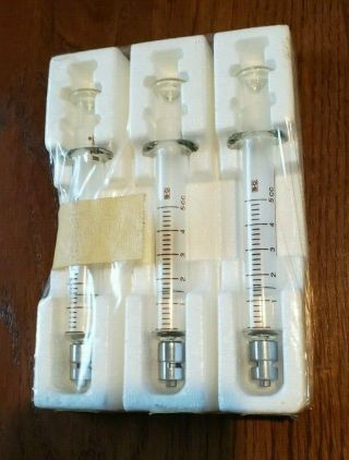 3 Vintage Becton Dickinson B - D Hypodermic Syringe 5cc - Multifit,  Glass Usa